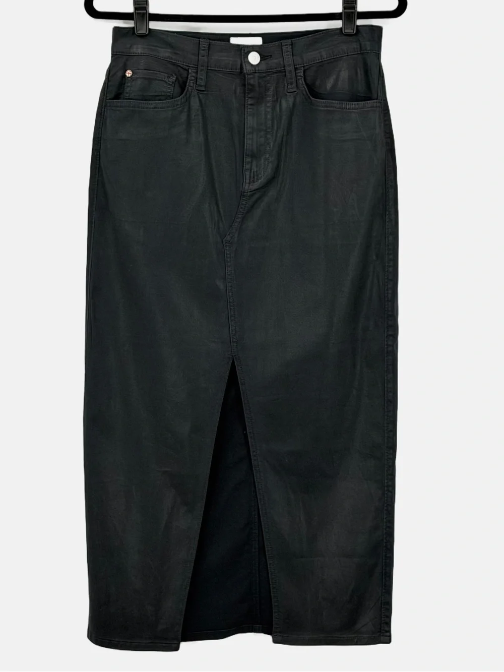 Hudson Black Coated Denim Midi Maxi Fashion Skirt Front Slit Size 28